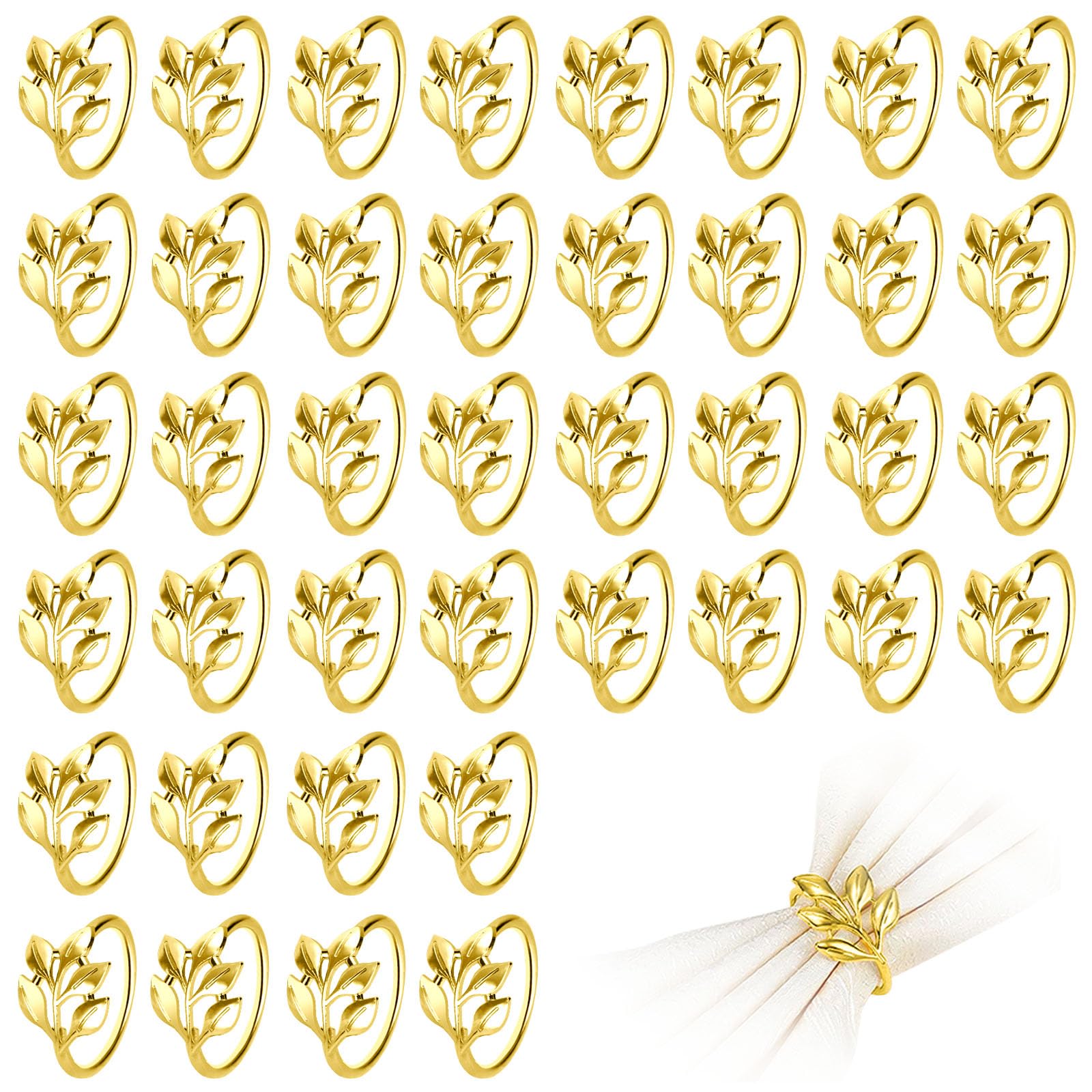 Lot de 50 ronds de serviette en métal pour décoration de table, serviettes en tissu, décoration pour mariage, dîner, fête (doré)