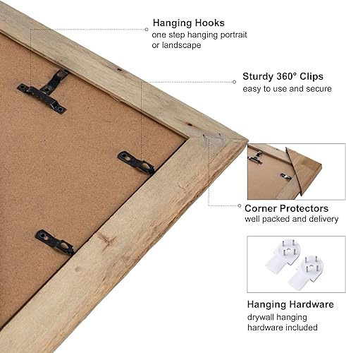 Vista 14 de Marco de fotos rústico de 18 x 24 pulgadas, marco de madera 100% recuperada con vidrio templado, marco de póster de fotos estilo granja de 24 x 18