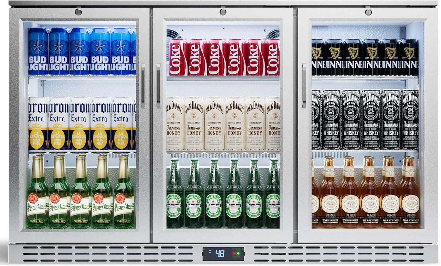 53 inch 11.7 cu.ft Back Bar Cooler Commercial Counter Height Beverage Refrigerator with 3 Glass Doors & LED Lighting, Stainless Steel Beer Fridge for Home Bar Restaurant, Sliver, 115V, ETL Approved