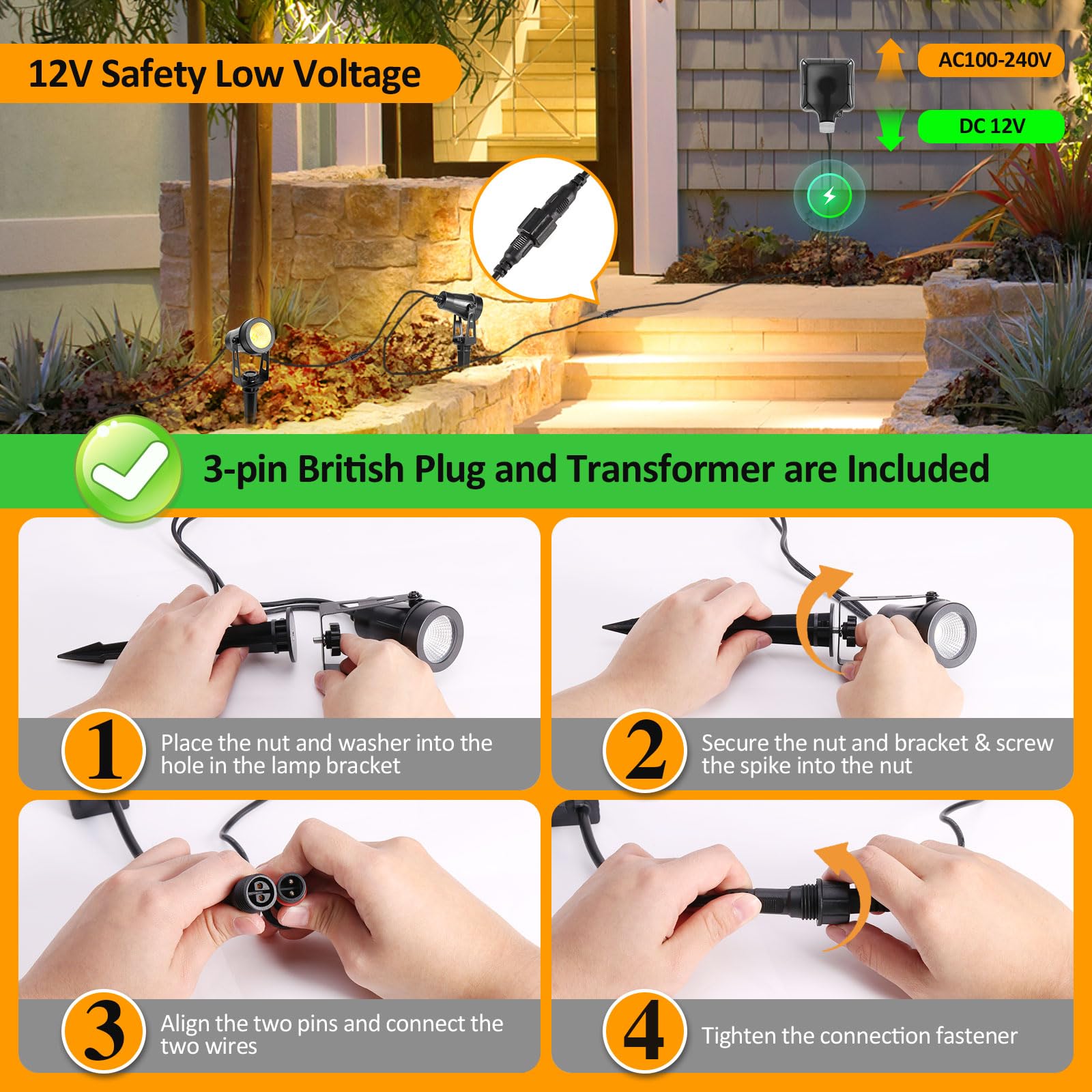 ECOWHO Garden Lights Mains Powered, 18W Extendable Outdoor Spot Lights with Adapter - Image 4