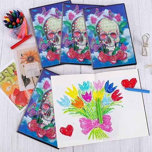 Miniatura 5 de Paquete de 4 cuadernos de pintura de diamantes 5D 50 hojas100 páginas cubierta de arte de cuero con forma especial cuaderno de bocetos de diamantes