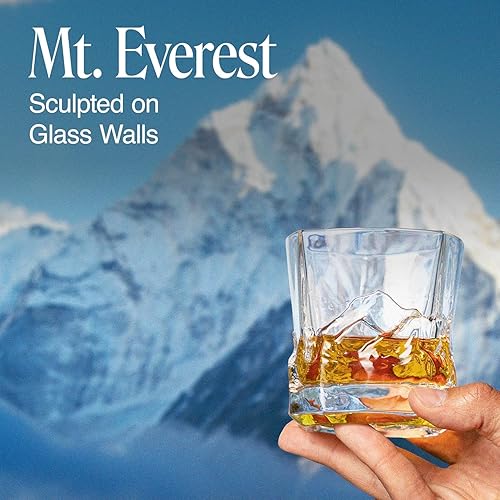 Miniatura 3 de Juego único de decantadores de whisky Everest para hombres con 4 vasos en caja de regalo de madera, tema de expedición de montaña, decantador de