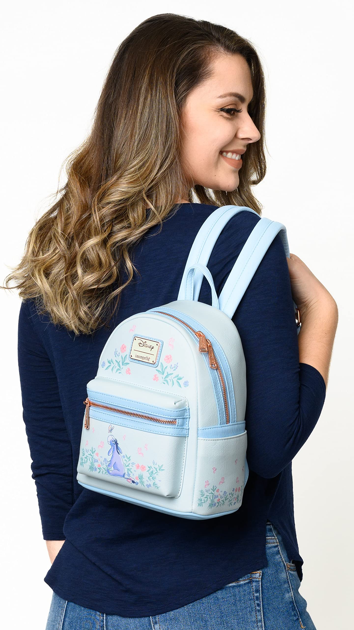 Loungefly Winnie the Pooh Eeyore - Mini mochila con estampado floral y doble correa para el hombro