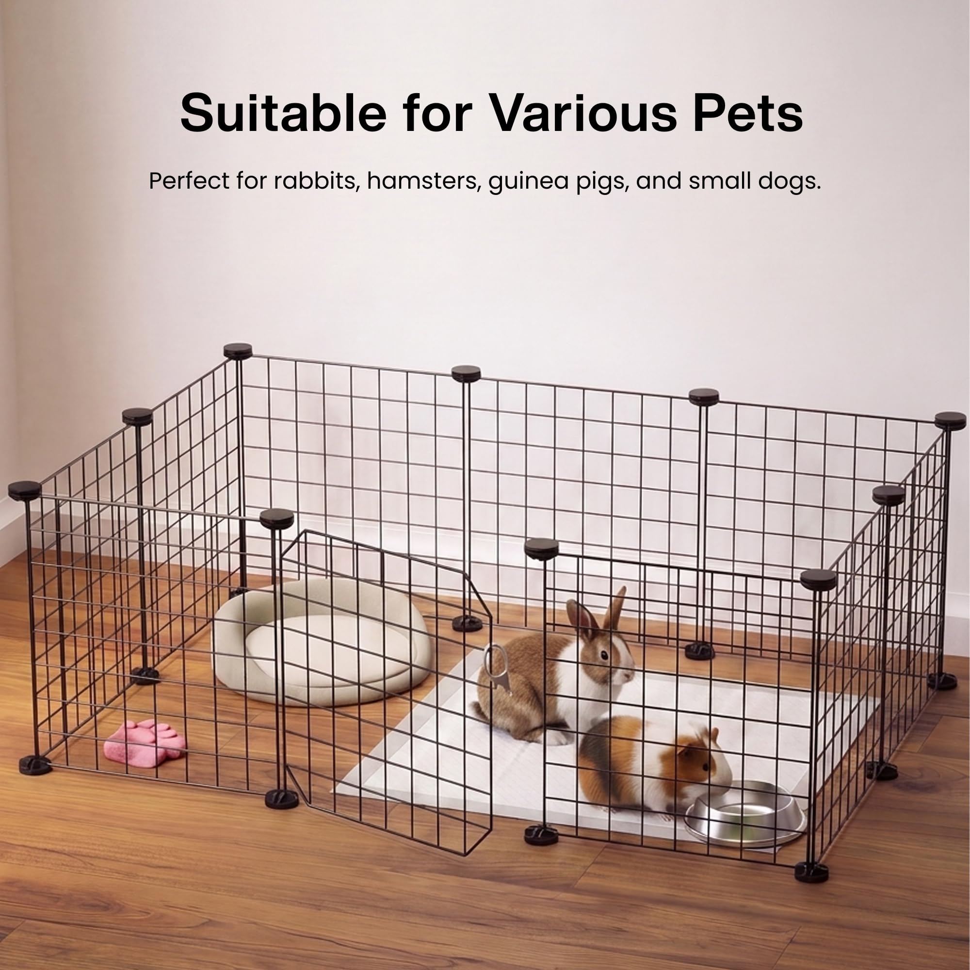 BOXJOY Foldable Metal Playpen Cage Crate for Puppies Small Cats Dogs Rabbit Guinea Pig Hamster at Home | Adjustable Fence with Door Lock | Accessories For Cat Dog Puppy (35x70x105 cm, Black, 9 Panels) 3