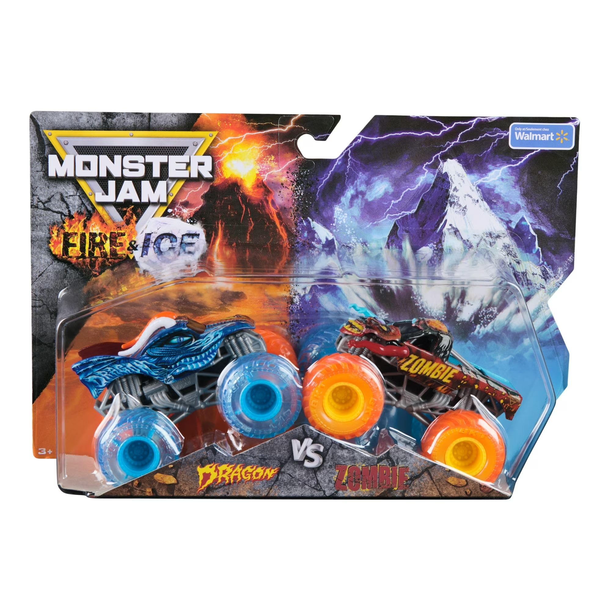 Monster Jam Fire & Ice Split Dragon and Split Zombie scala 1:64 Monster Trucks veicolo pressofuso 2-pack