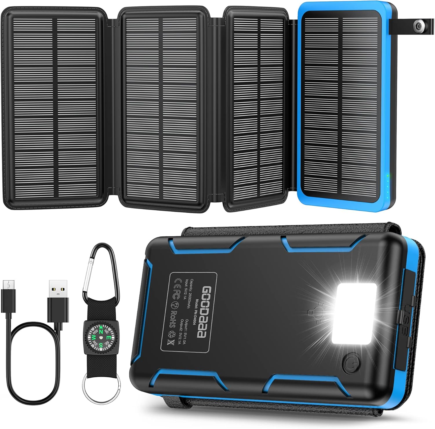 GOODaaa Solar Power Bank, 25000 mAh Solar Charger with 2 Output Ports