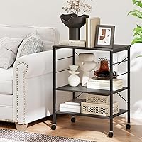 Vista 3 de Giantex Kitchen Bakers Rack - Carrito de 3 niveles para microondas con ruedas, carrito de barra industrial con 10 ganchos, marco de metal, estantes