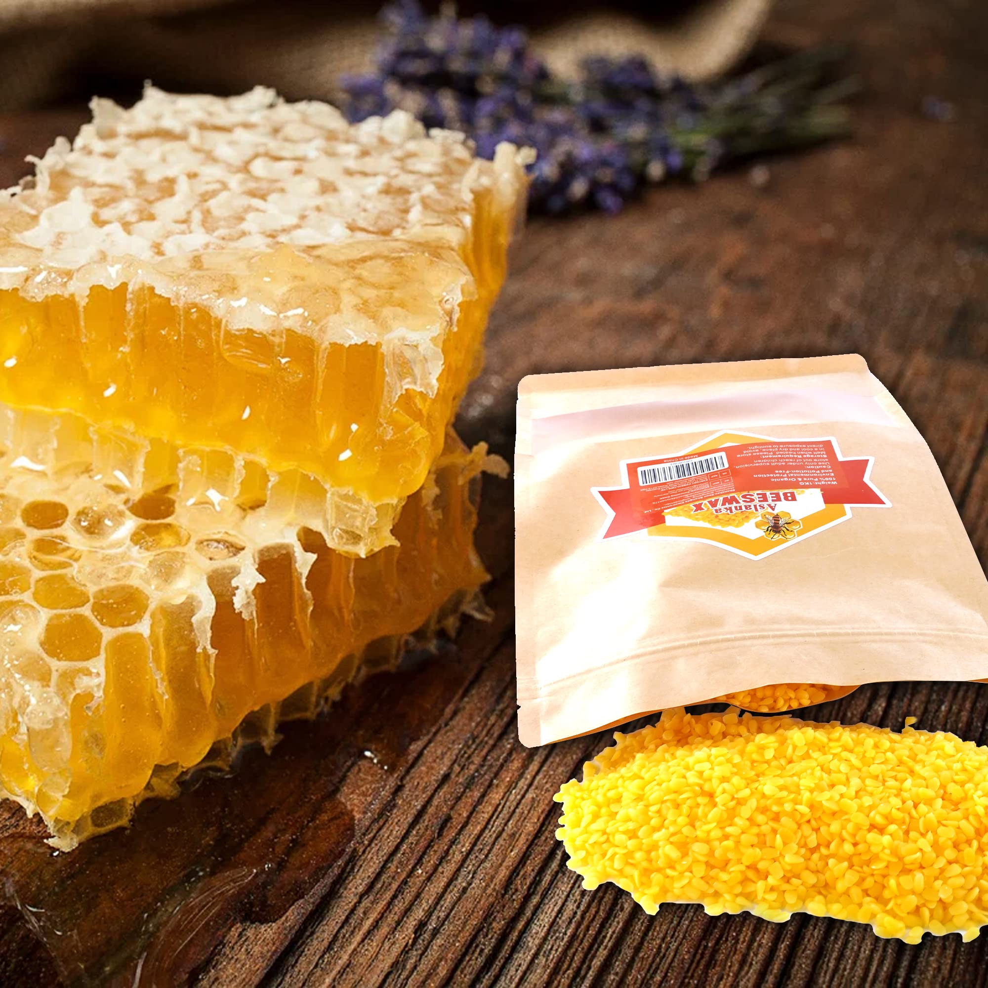 Aslanka Cera d'api, 1kg Cera d api per Cosmesi bio, 100% Pura e Naturale Pellet di Cera di Candela, Cera d'api Naturale e Pura Adatta per saponi, Produzione di Candele e Cura della Pelle/Legno
