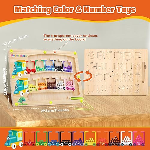 Miniatura 5 de Laberinto magnético y tablero de trazado (2 en 1) Montessori de madera rompecabezas de tablero de juego de letras tablero de práctica tablero de