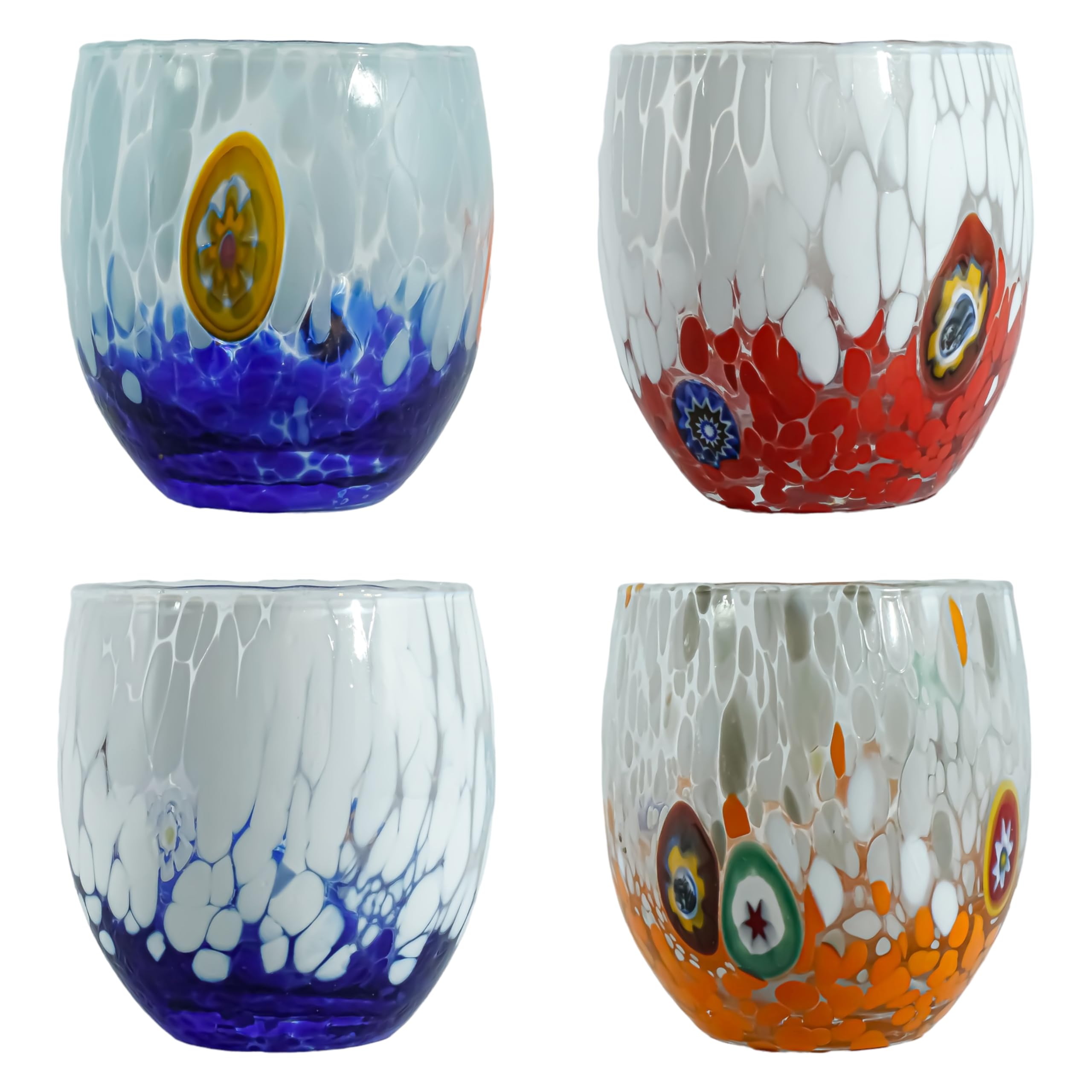 Verres Murano Millefiori orange blanc bleu rouge gobelets en verre