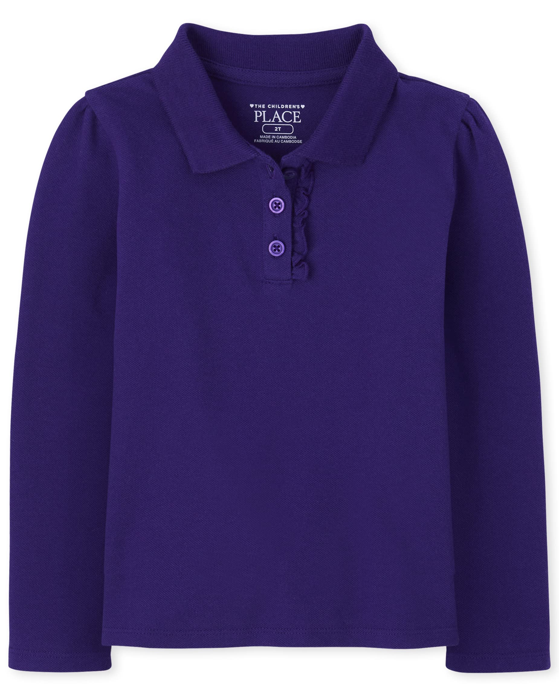 The Children's Place Girls Regal Violet Uniform Long Sleeve Ruffle Pique Polo Shirt, M 7 8 Us