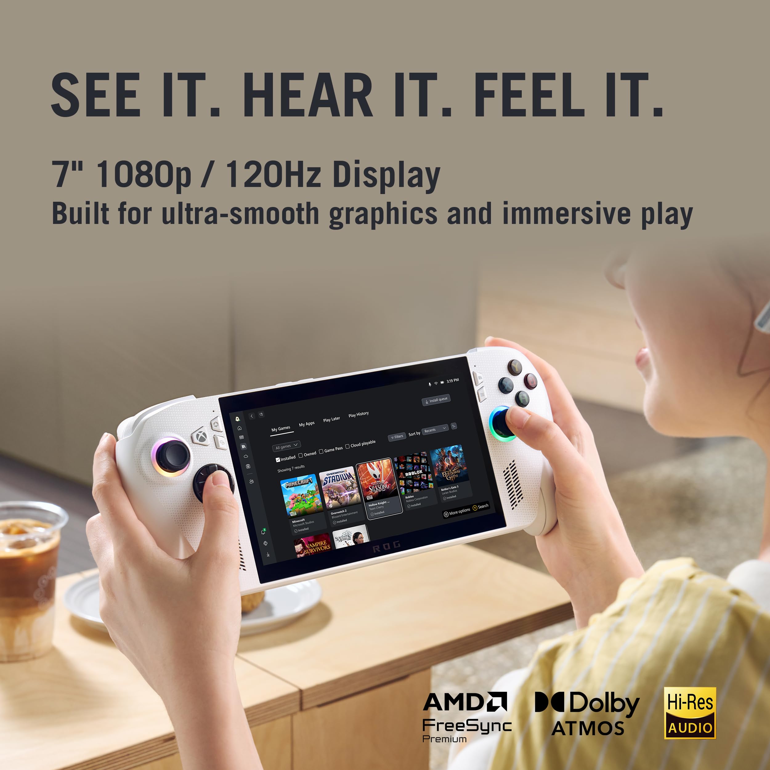 ASUS ROG XBOX Ally (2025), AMD Ryzen Z2 A Processor,16GB RAM, 512GB SSD, 7"/17.8cm, FHD, Touchscreen,120Hz, 500 nits, Windows 11 Home, White, 670g, RC73YA-NH010W,AMD Radeon Graphics,Gaming Handheld PC — Amazon image 6
