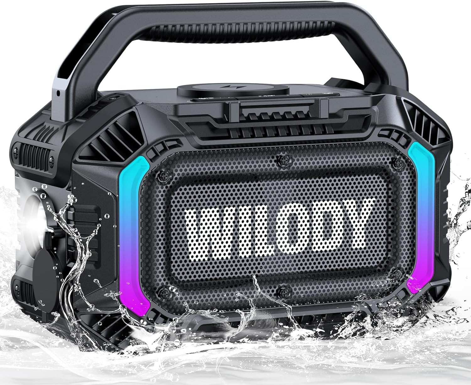 Wilody 100W Tragbare Bluetooth-Lautsprecher-Box,Bluetooth Lautsprecher mit Licht,Musikbox Bluetooth's Groß,Soundbox mit IPX7 Wasserdicht,EQ,RGB,USB,20h Akku,TWS,BT5.3,für Party,Backyard（L-Schwarz）