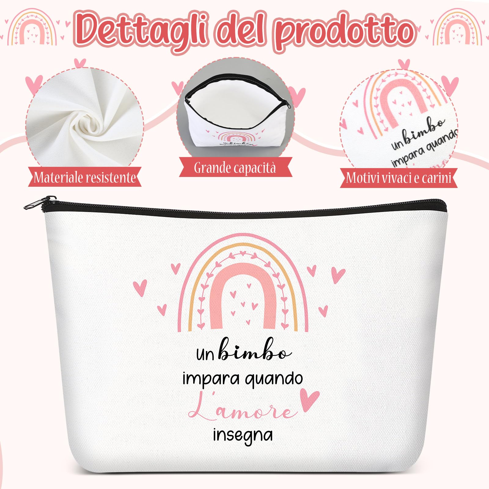 Jadive Set Regalo Maestra Fine Anno Borsa per Cosmetici Portachiavi Biglietto di Ringraziamento a Forma di Cuore in Legno Penna a Sfera in Legno Regalo Creativo Addio per Insegnante