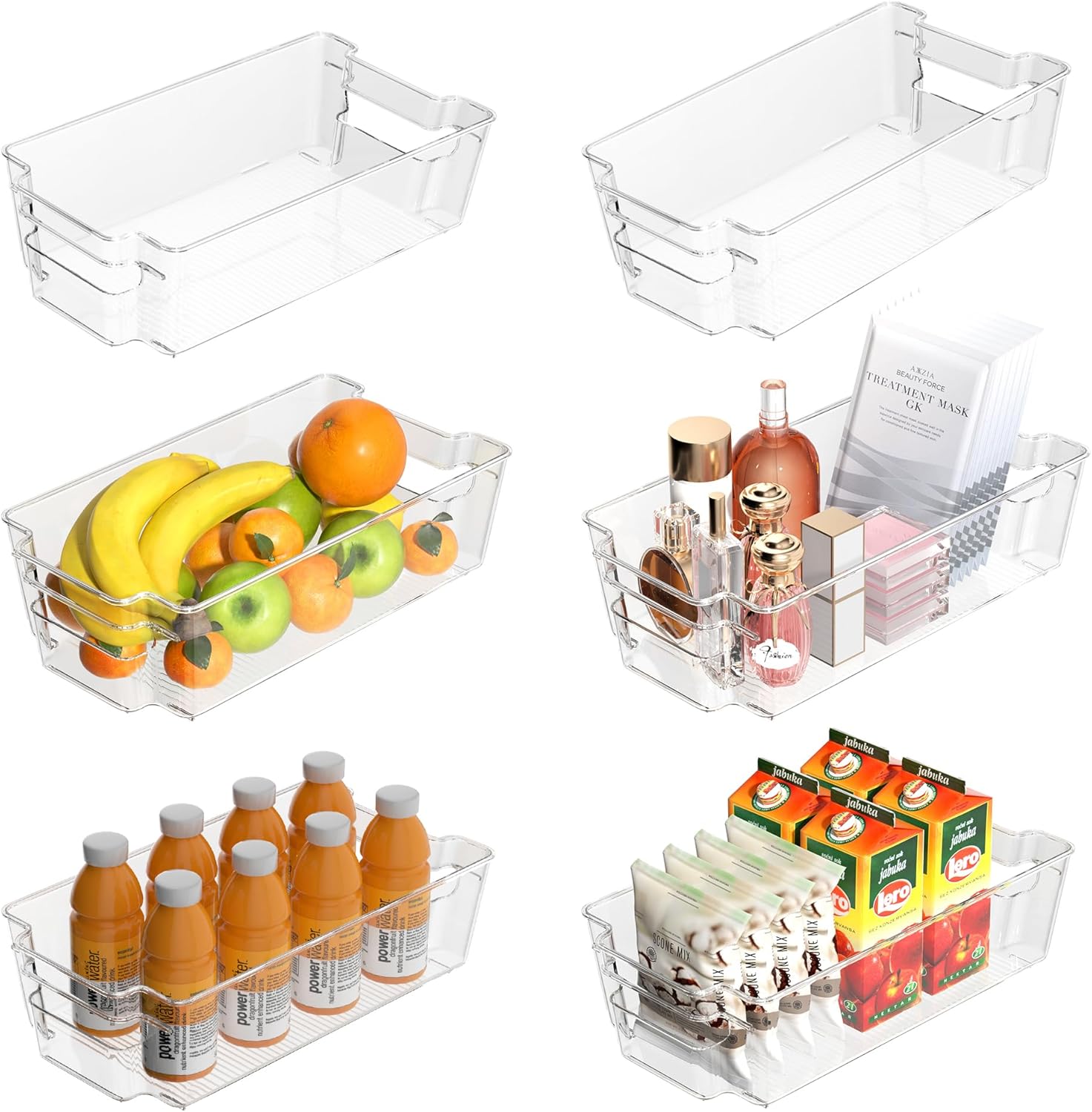 6 Pack Clear Refrigerator Storage Bins Stackable Plastic Fridge Organizer
