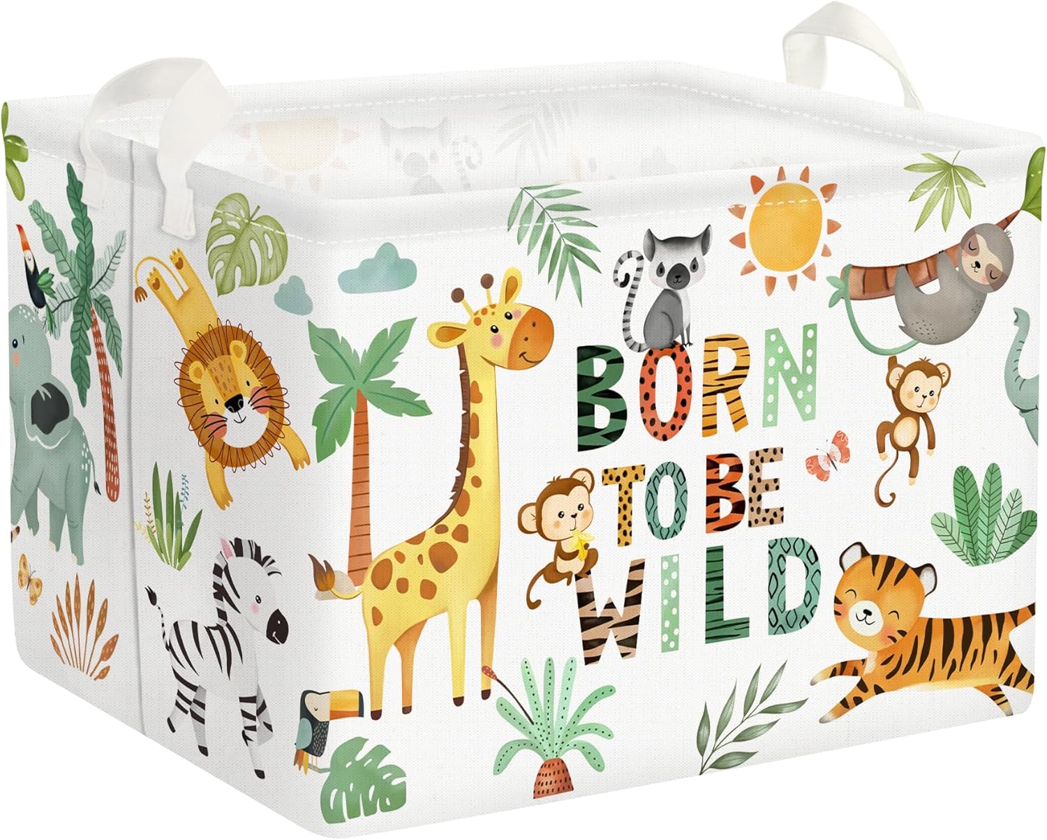Clastyle Cesta de almacenamiento rectangular de 36L con diseño de animales tropicales, elefantes, niños, jirafa, león, tigre, juguete, cuarto de