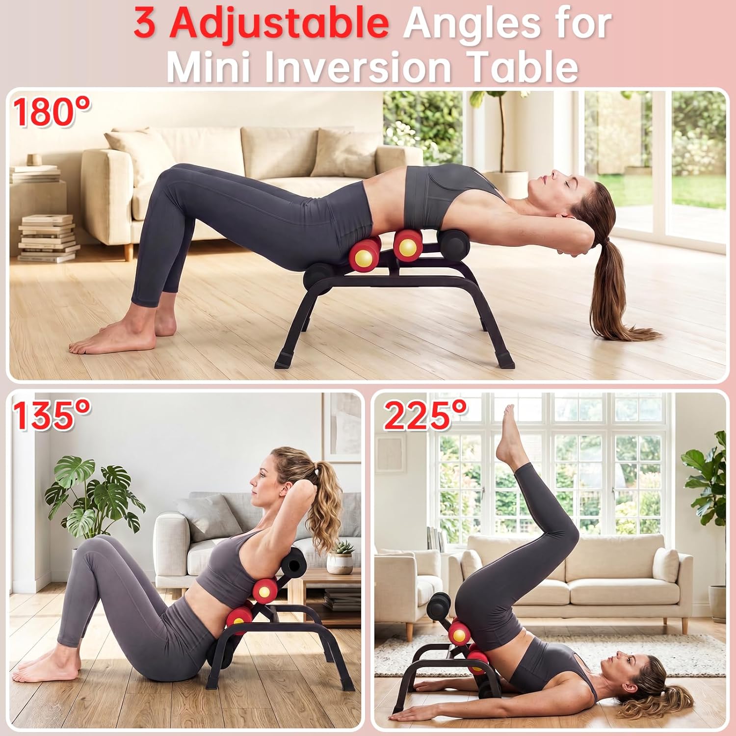 Mini Inversion Table with Back Massage Roller, Back Stretching Machine for Back Pain Relief, Easy to Assemble & 297LBS Weight Capacity, Spinal Decompression Table for Home Gym