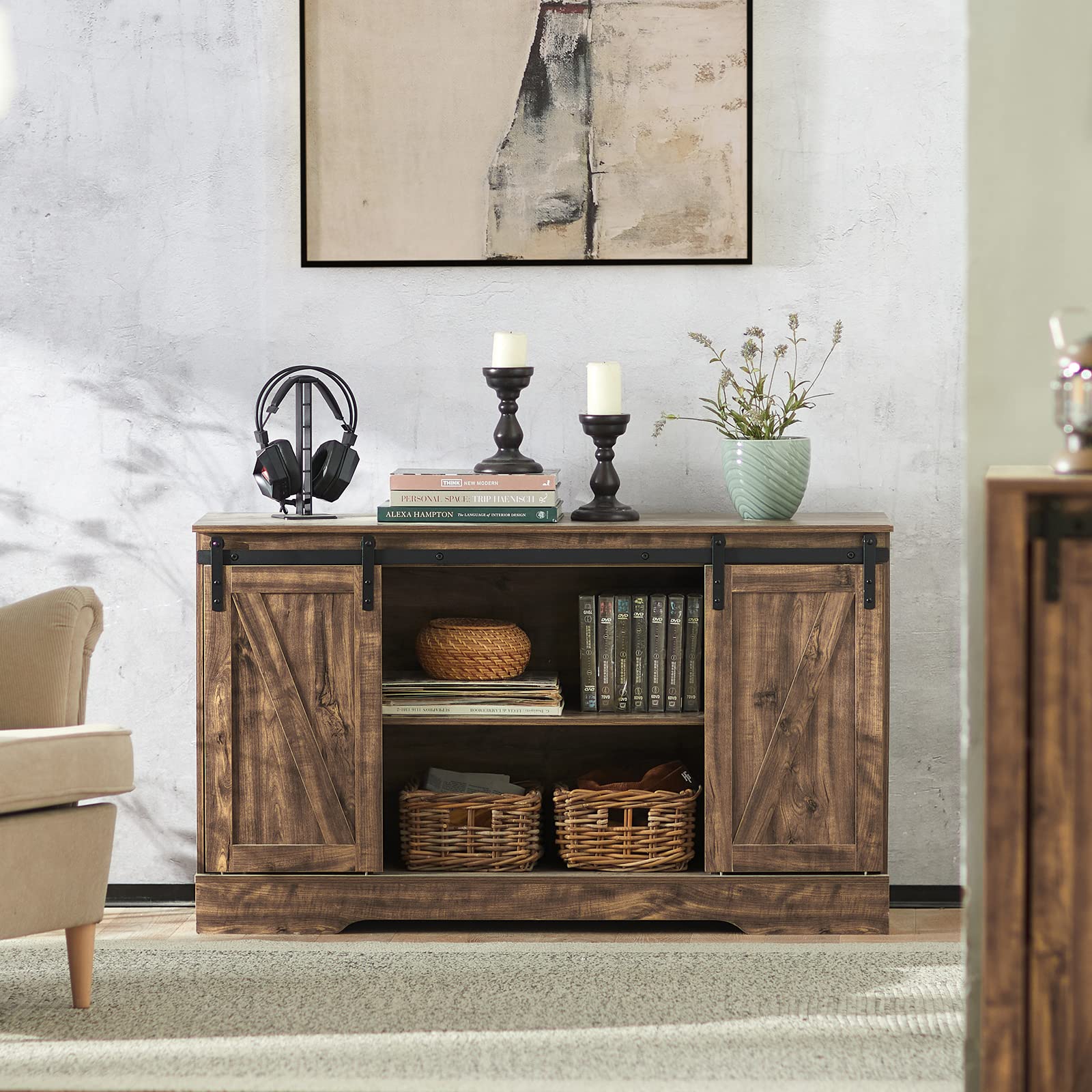 SoBuy Mueble recibidor aparador 120x40x70cm para recibidor | Mueble almacenaje puerta corrediza granero + estantes ajustables, PB E1, capacidad 50kg FSB60-N
