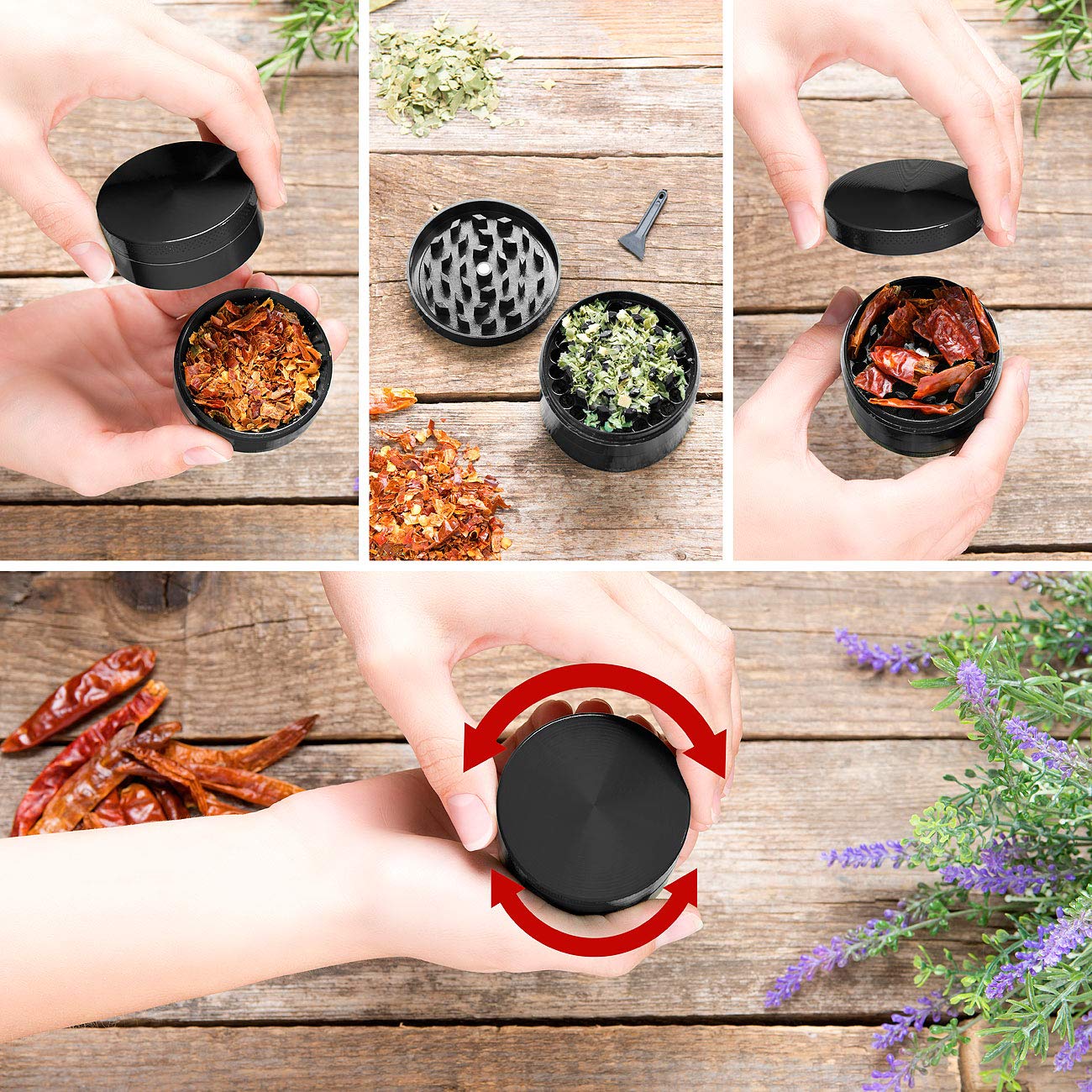 Duvence Gewürz Grinder: Manueller Zerkleinerer für Tabak, Gewürze und Kräuter, Ø 50 mm, fein (Tabak Grinder, Kräuter, Kaffee)