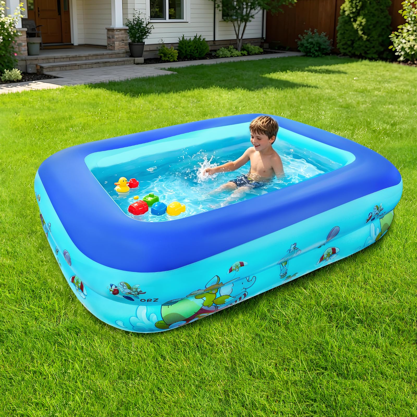 Piscine Gonflable Rectangulaire, Petite Piscine Gonflable Enfant, 120 cm Piscine Rectangulaire Enfant, Pataugeoire Gonflable Portable pour Balcon, Jardin, Plage, Intérieur et Extérieur
