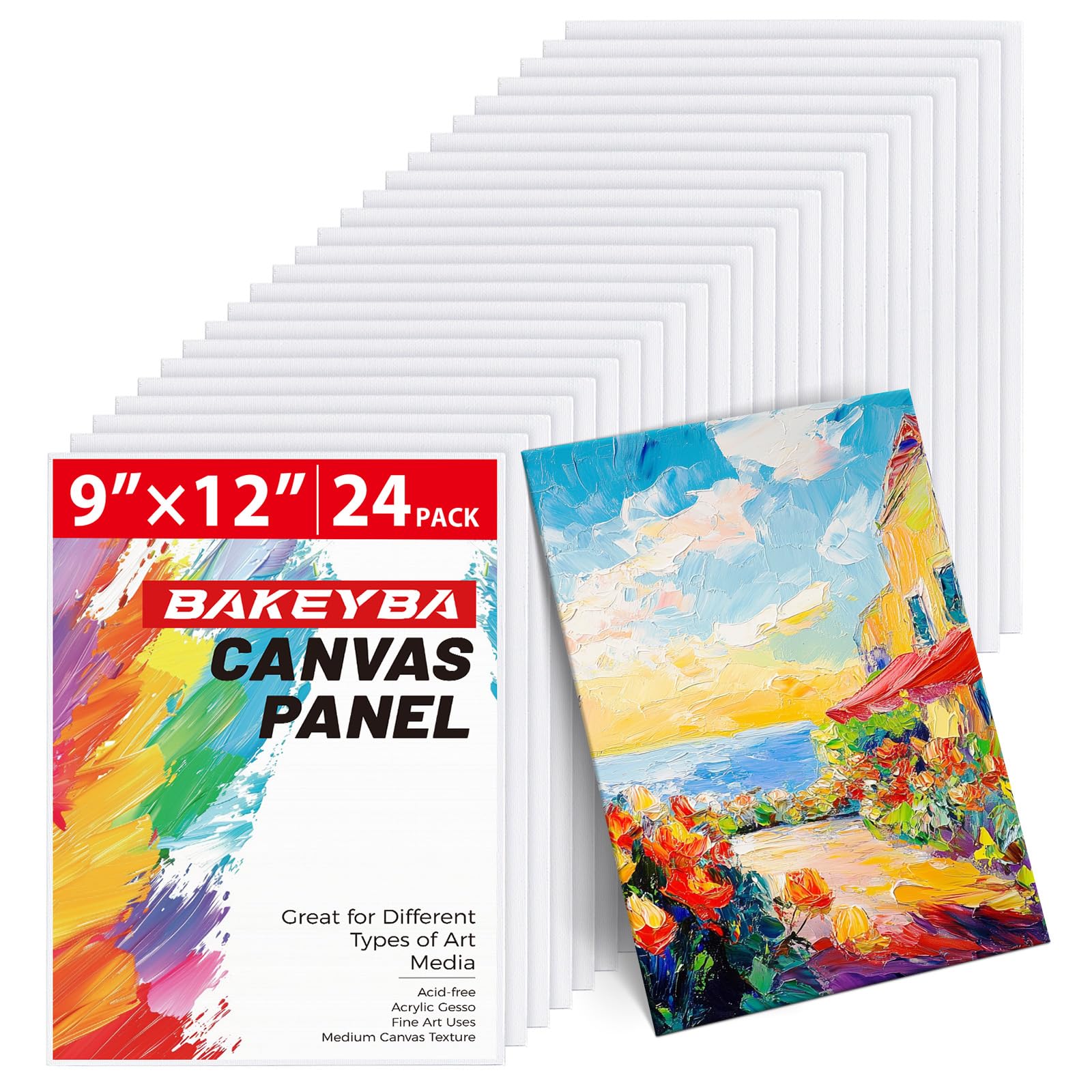BAKEYBA 24-Pack 9x12 Canvas Boards