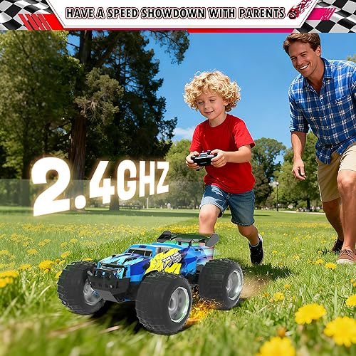 Miniatura 5 de Auto a control remoto con luces de cuerpo genial, camión monstruo antiinterferencias de 2.4 GHz, más de 30 minutos de duración, perfecto regalo de