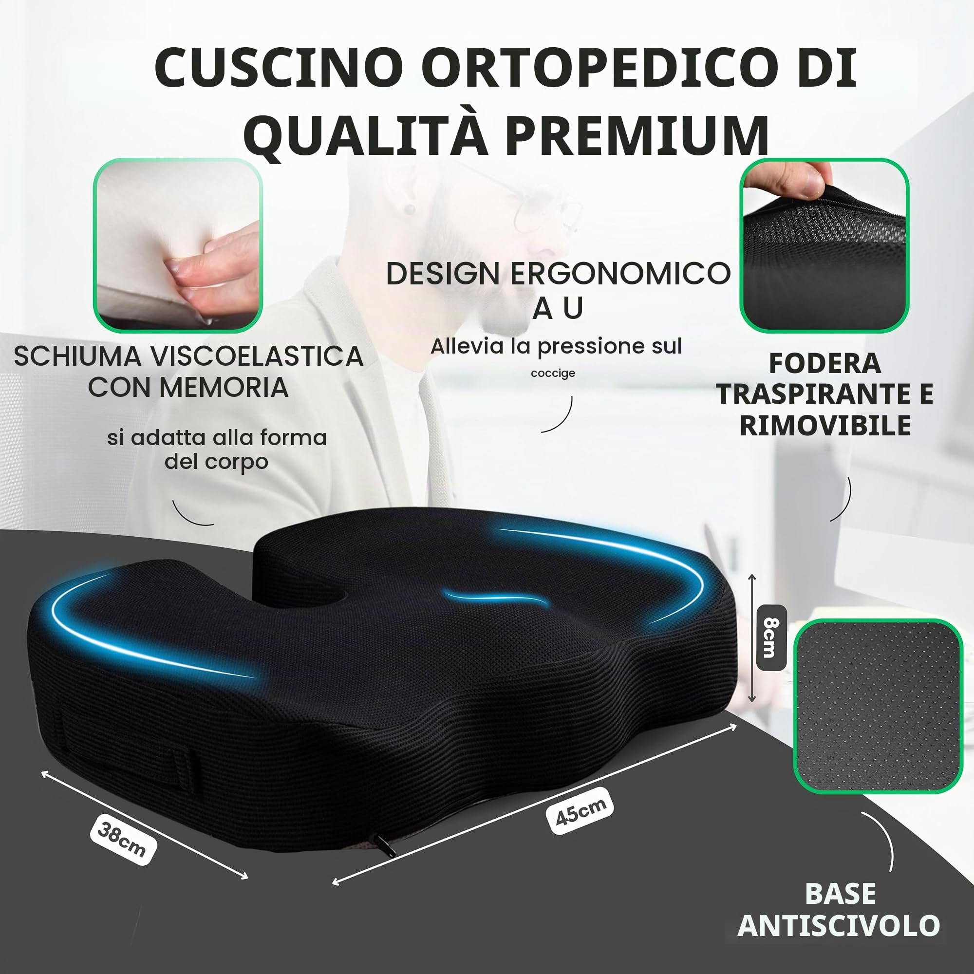 Cuscino antidecubito Cuscino lombare Sedia Ufficio, PDF linee guida Esercizi. Ortopedico, cuscino per sedia da ufficio, cuscino coxis, cuscino viscoelastico, schienale sedile auto, gioco,