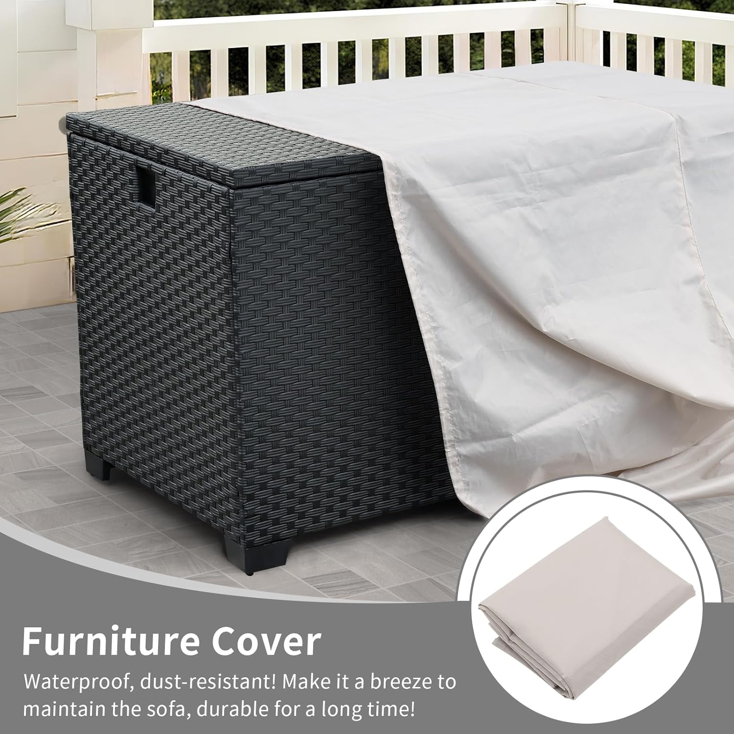 180 Gallon Outdoor Storage Box Deck Storage Box Cushion Storage Bin Outdoor Large Patio Storage Bin with Waterproof Lining Bag, Black Wicker