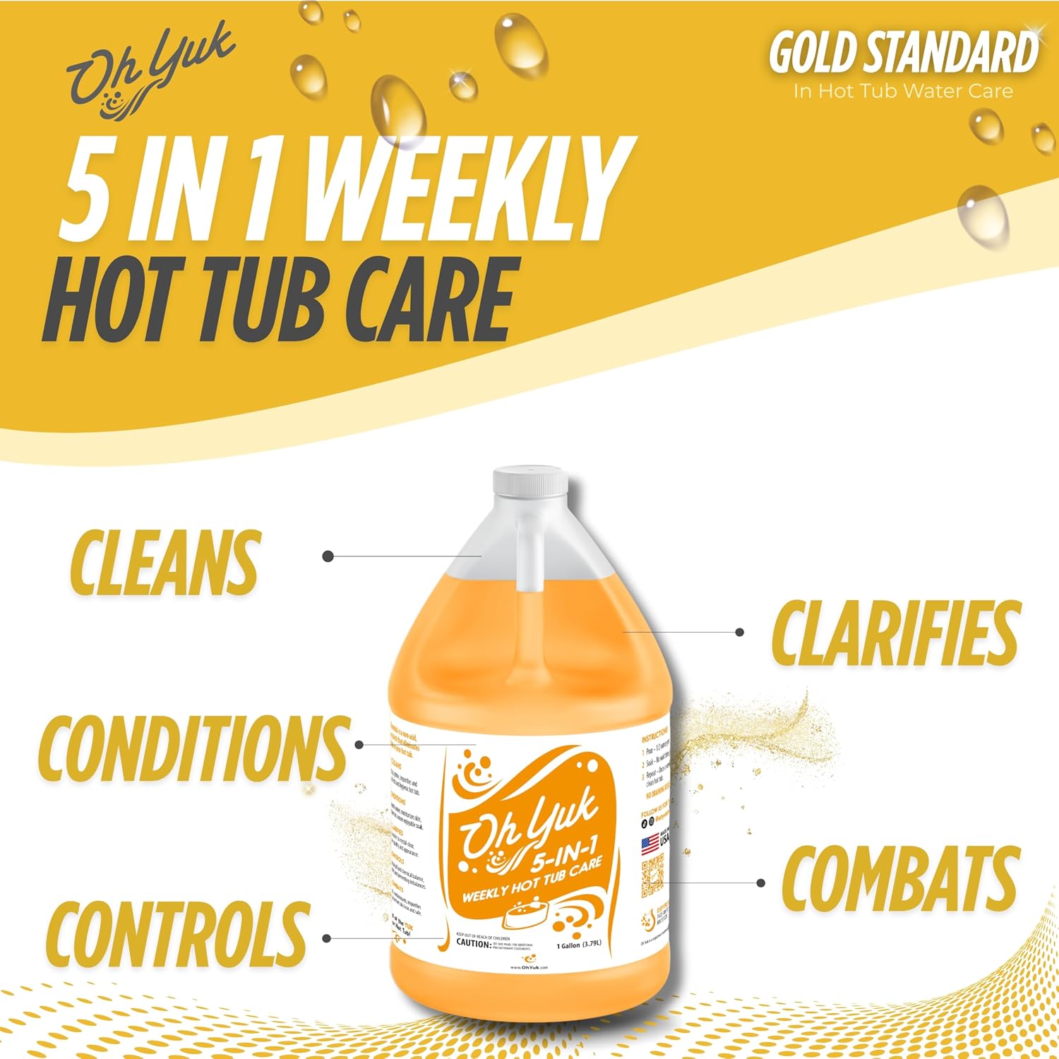 Oh Yuk 5-in-1 Weekly Hot Tub Chemicals, Clarifier & Cleaner, 1 Gallon