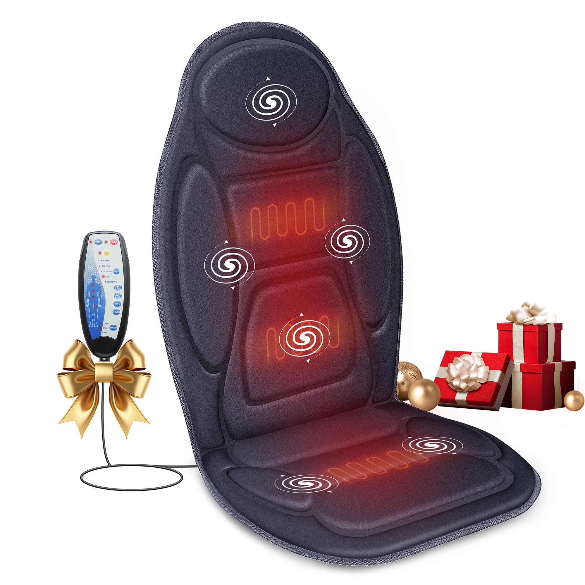 Snailax Vibration Back Massager with Heat, Massage Seat Cushion with 6 Vibrating Motors and 2 Heat Levels, Massage Chair Pad for Home Office use, Gifts for Him Her