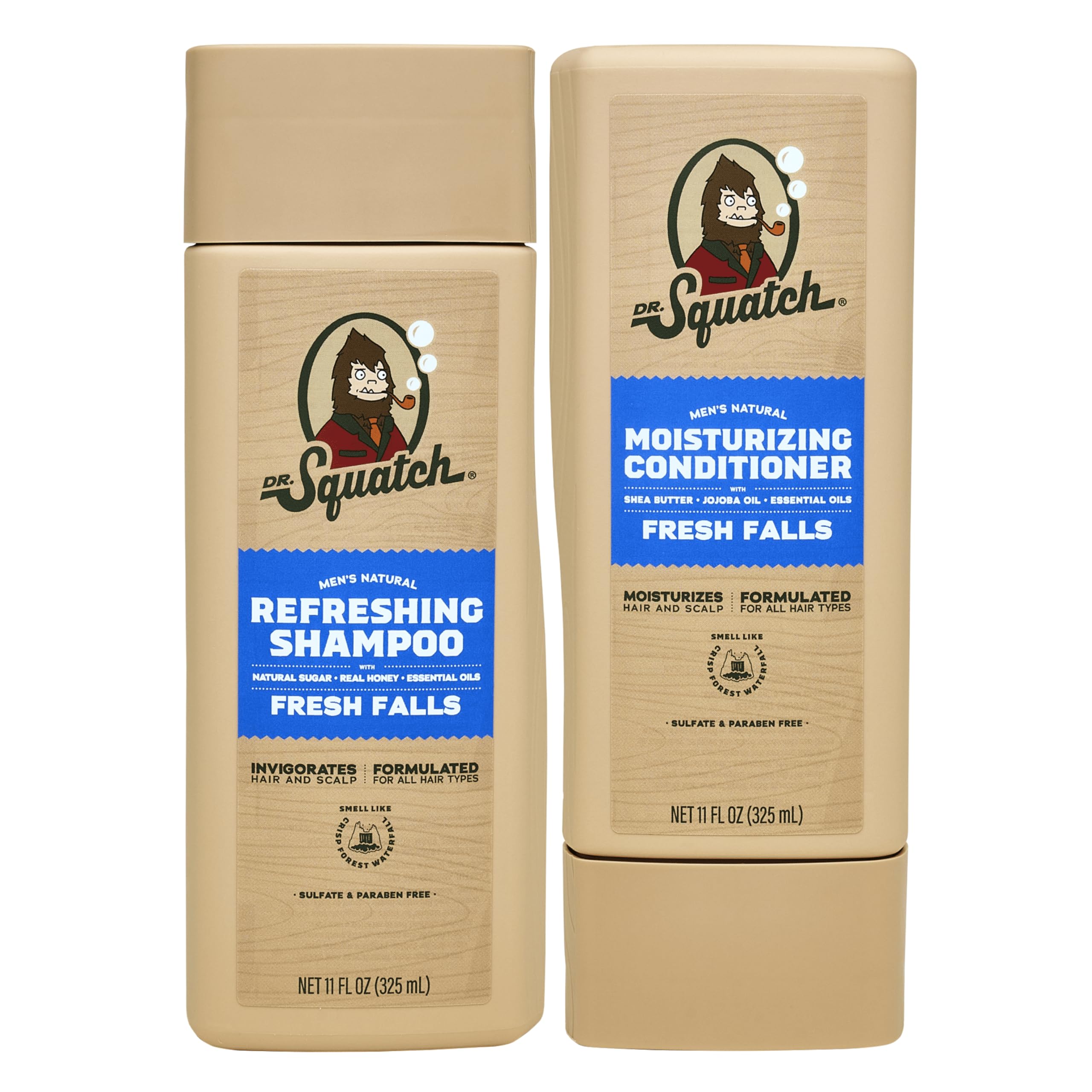 Dr. Squatch Natural Hair Bundle for Men - Healthy, Full Looking Hair - Fresh Falls Shampoo (11 fl oz), Fresh Falls Conditioner (11 fl oz)