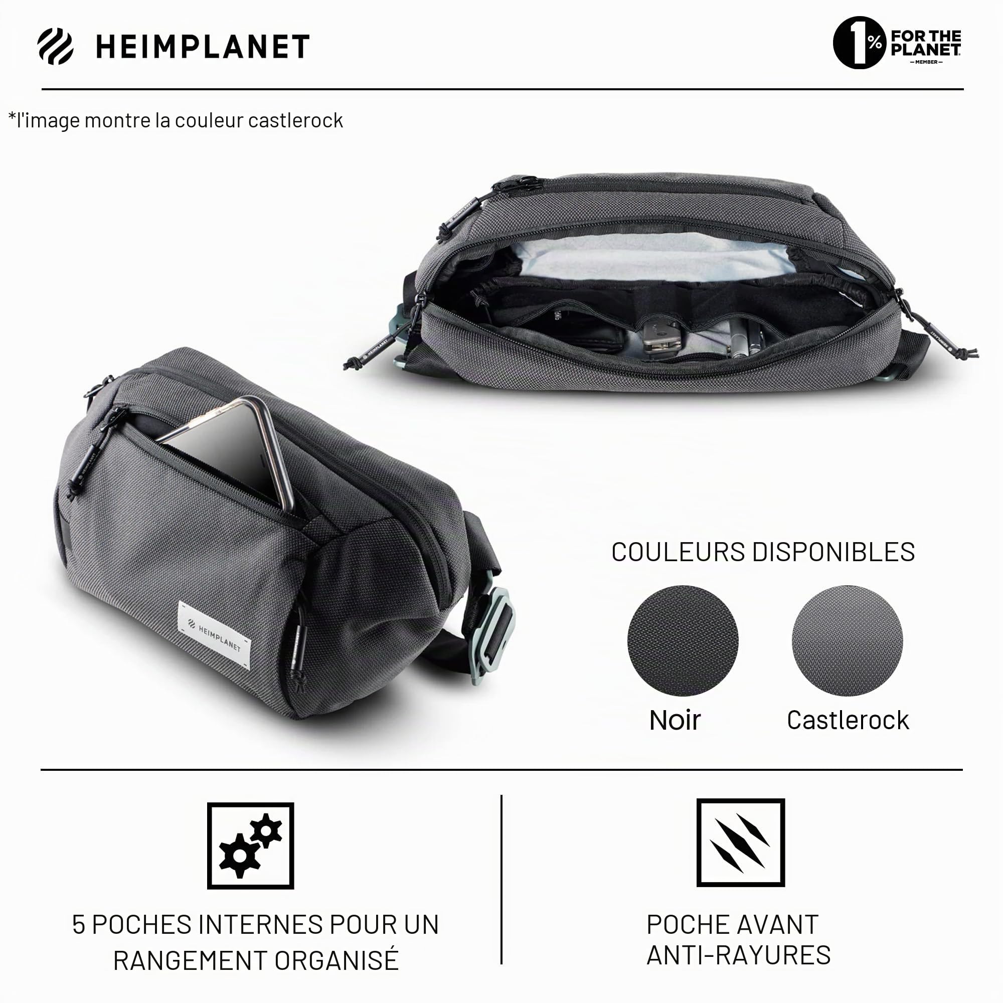 HEIMPLANET Original | Transit Line Sling Pocket XL | Sac Banane imperméable en DYECOSHELL de Haute qualité | Supporte 1% pour la planète (Castlerock)
