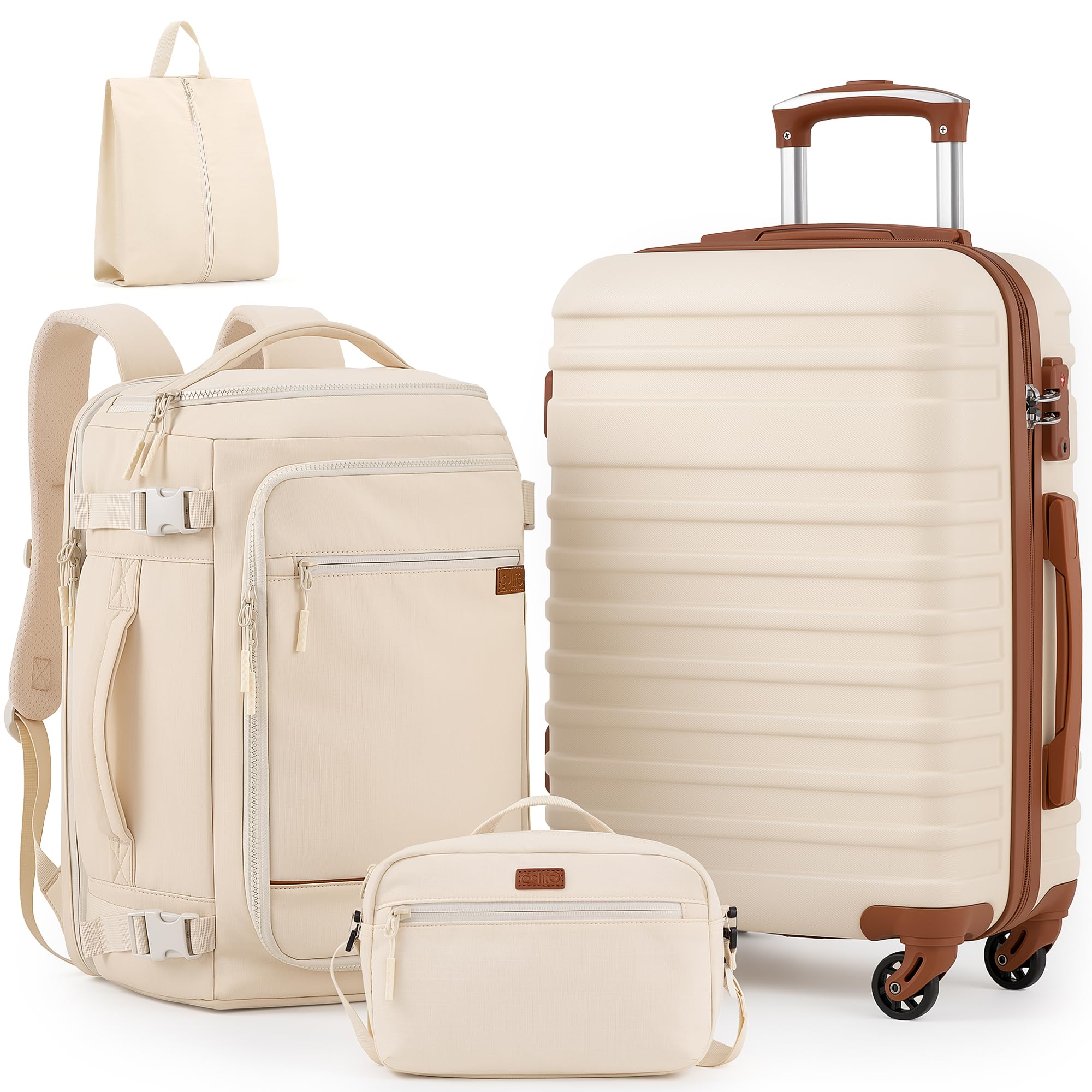Coolife Luggage Set Hardside Suitcase,3 piece,Ivory(BP/TB/20)