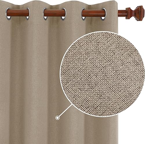 Deconovo - Cortinas de lino 100% opacas con aislamiento térmico para oscurecer la habitación, 108 pulgadas de largo, para comedor, color caqui, 52 x