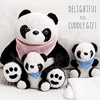 Vista 6 de Perfectto Design Animal de Peluche Panda Juguete de Peluche para Niñas Juego de 5 Piezas - Mamá, 2 Bebés, Bolsa, Manta, Peluches para Niñas de 3, 4