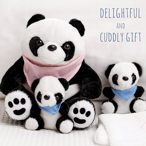 Miniatura 6 de Perfectto Design Animal de Peluche Panda Juguete de Peluche para Niñas Juego de 5 Piezas - Mamá, 2 Bebés, Bolsa, Manta, Peluches para Niñas de 3, 4