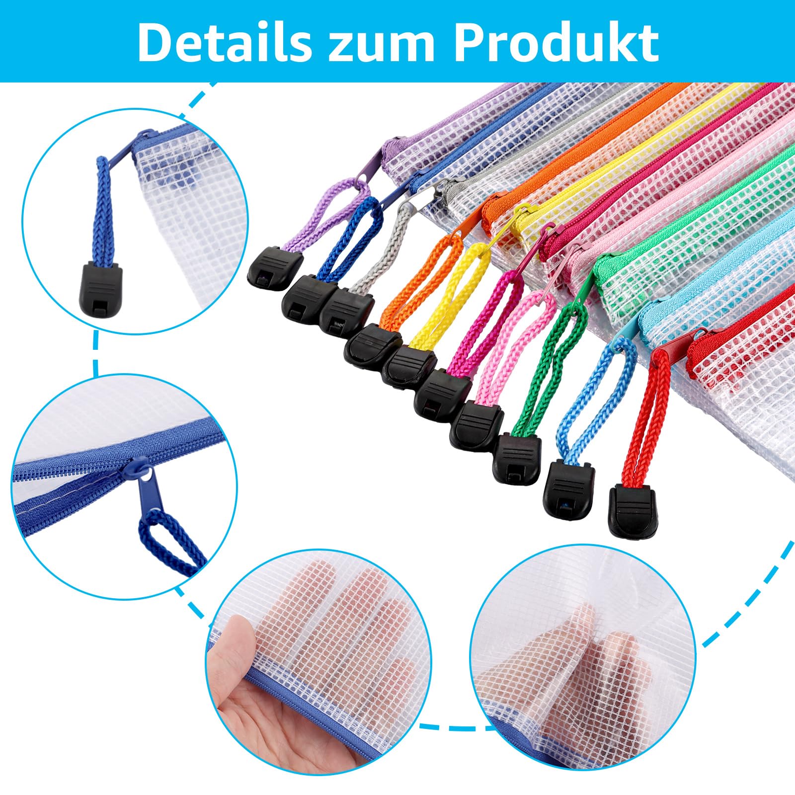 Lot de 40 porte-documents étanches A6 avec fermeture éclair pour fichiers, papier, devoirs, fournitures de voyage, cosmétiques (10 couleurs)