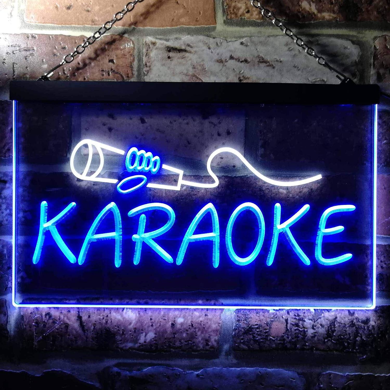 ADVPRO Karaoke Microphone Illuminated Dual Color LED Neon Sign White & Blue 12" x 8.5" st6s32-i0444-wb