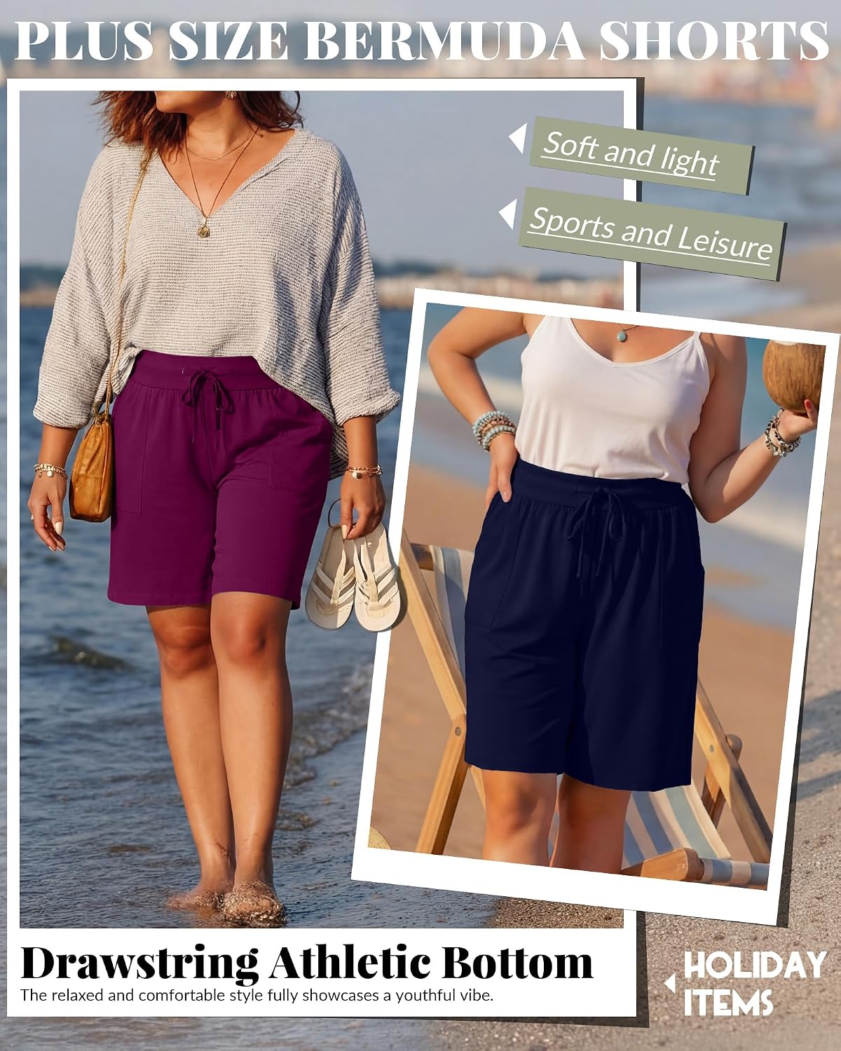 Evervibe 3 Pack Women's Plus Size Bermuda Shorts
