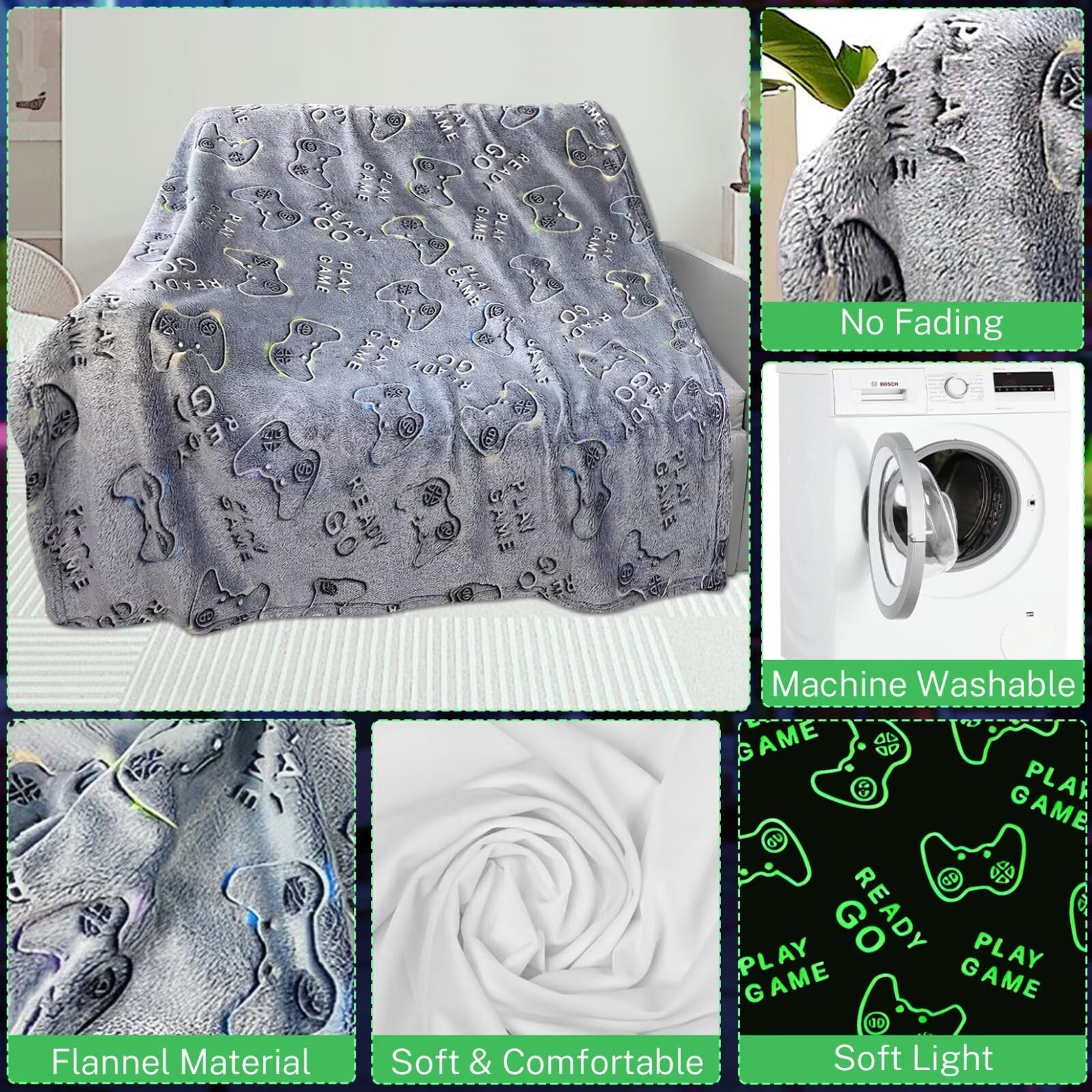 Azuza Gaming-Decke – Leuchtet Im Dunkeln, 127x152 Cm, Weiches Fleece, Mit Gamer-Sprüchen, Geschenk Für Teenager