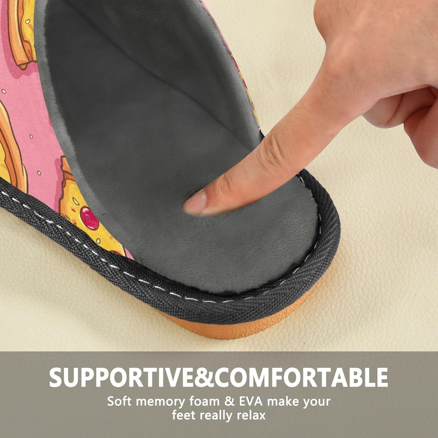 Funny Pizza House Slippers – Cozy Fuzzy Slippers for Guests, Washable & Disposable, Perfect for Shoeless Home, Spa & Hotel Use A111373