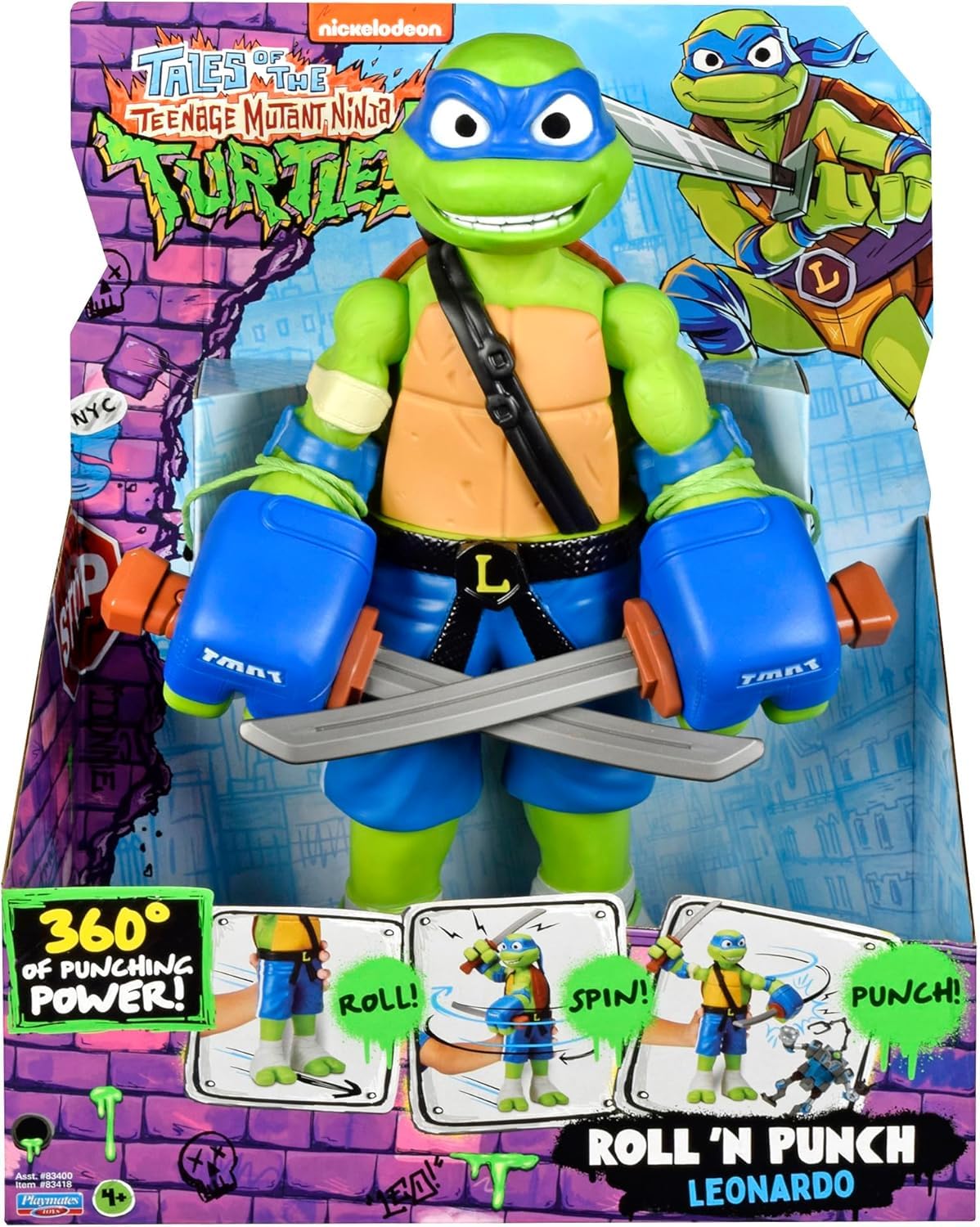 Giochi Preziosi -Leonardo Ninja Turtles Chaos Mutant Rolling Punch, Leonardo Giant Character 30 cm with Fight Fuction and Weapon Included, for Children from 4 Years