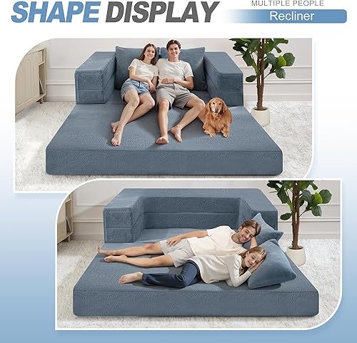 Miniatura 38 de Cama humana gigante para perro, cama 3 en 1 para perro de tamaño humano con funda de piel sintética lavable, cama grande plegable para mascotas con