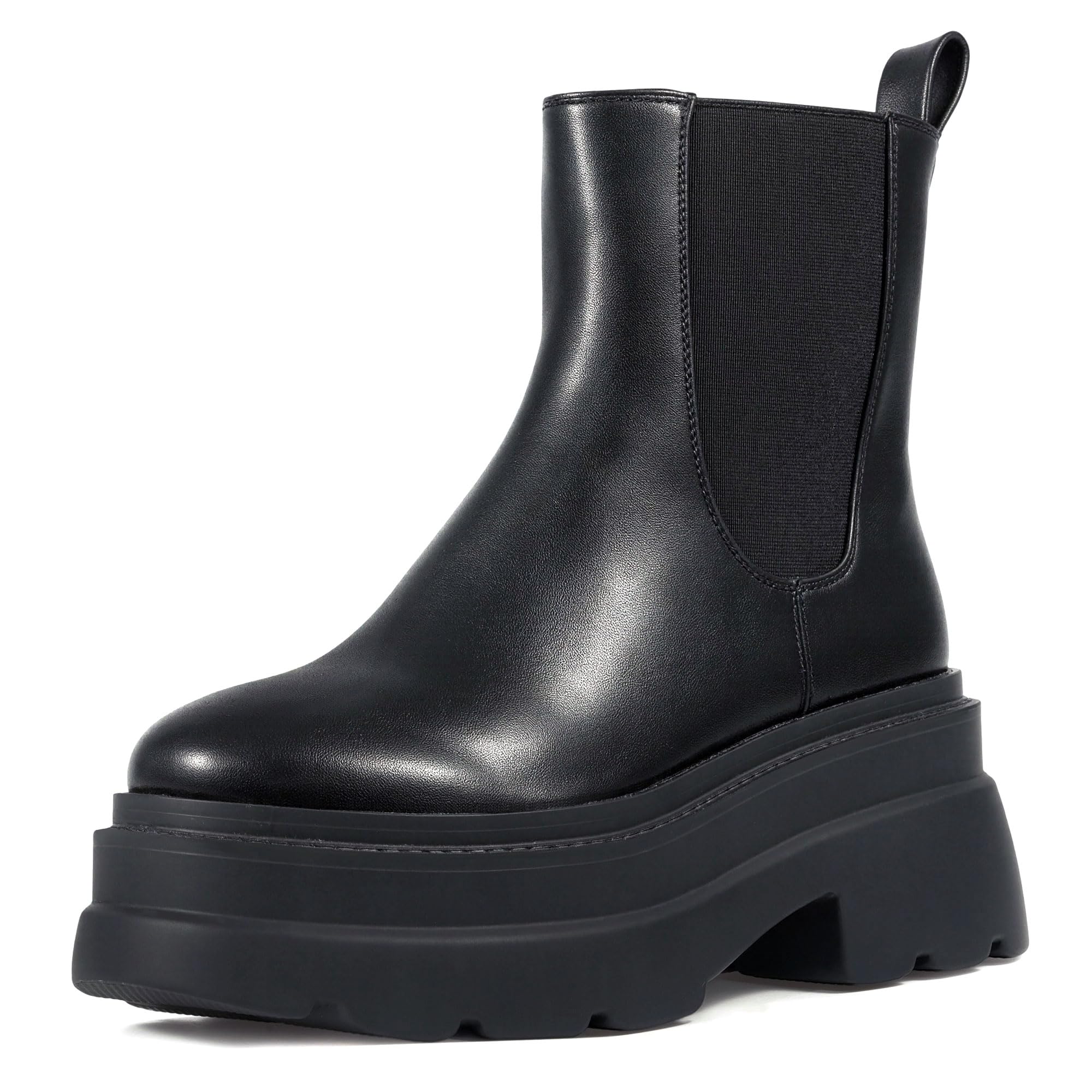 KaroNairy 3 Inch Black Platform Ankle Boots Round Toe Non Slip Work Chelsea Booties for Women