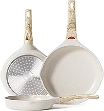 RIOVARM Induction Frying Pan Set Nonstick Cookware 20cm 24cm 28cm Granite Omelet Pan PFOA Free Marble Pans with Heat Resistant Handle for Various Stoves