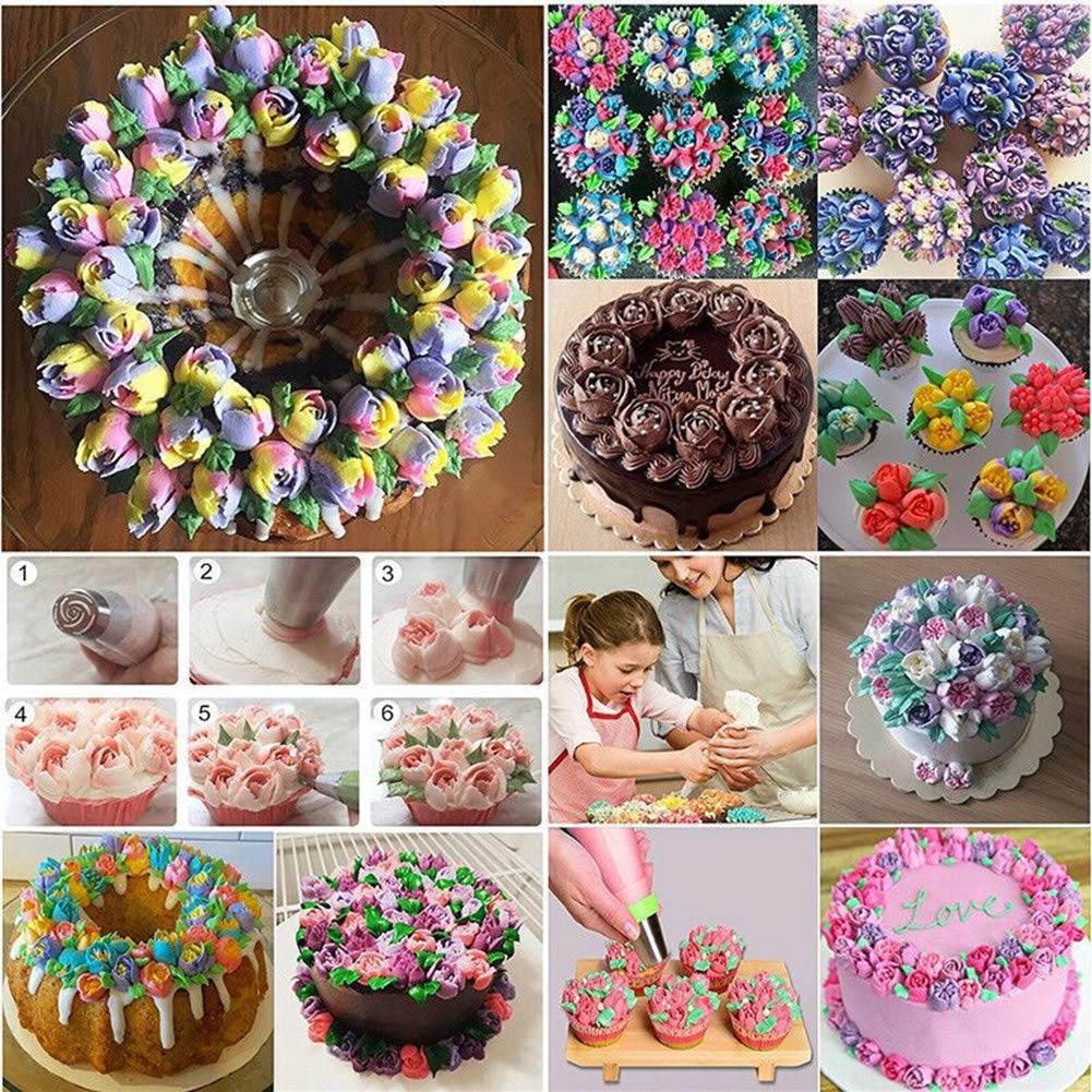 Xfaiz - Set di 5 punte russe a forma di foglia, in acciaio inox, per decorare torte, cupcake, kit per decorazioni fai da te