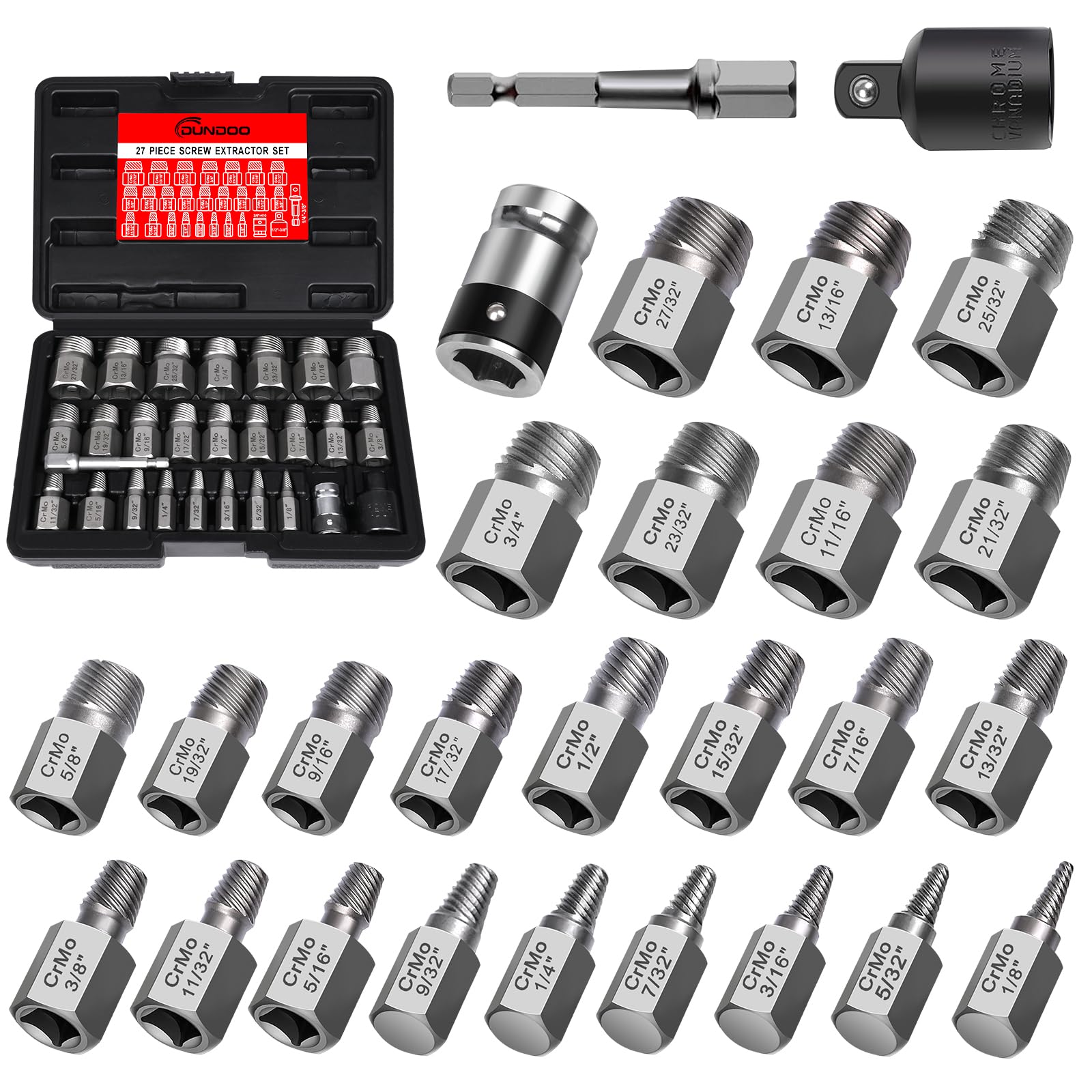 Set di 27 estrattori per viti, kit di estrattori per bulloni, set di estrattori per bulloni Easy Out, testa esagonale multi-spline per rimuovere viti spogliate, arrotondate, danneggiate, rotte