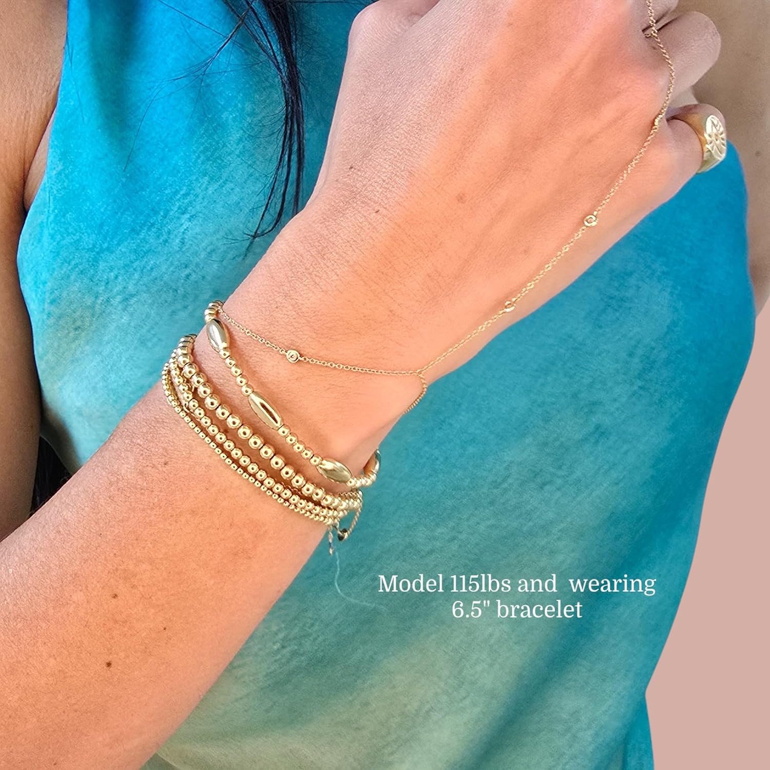 Anela 14Kt Gold Filled Beaded Bracelet for Women – 3mm and Flat Oval Beaded Stretch Bracelet - Tarnish-Free Waterproof Dainty Jewelry, Stackable & Hypoallergenic Gift