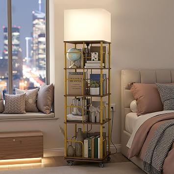 Rotating Bookshelf with Light, 4 Tier Spinning Bookshelf Tower, 360 Revolving Bookcase, Small Corner Book Shelf for Kids Rooms, Bedrooms, Living Rooms, Home Offices, and Compact Areas