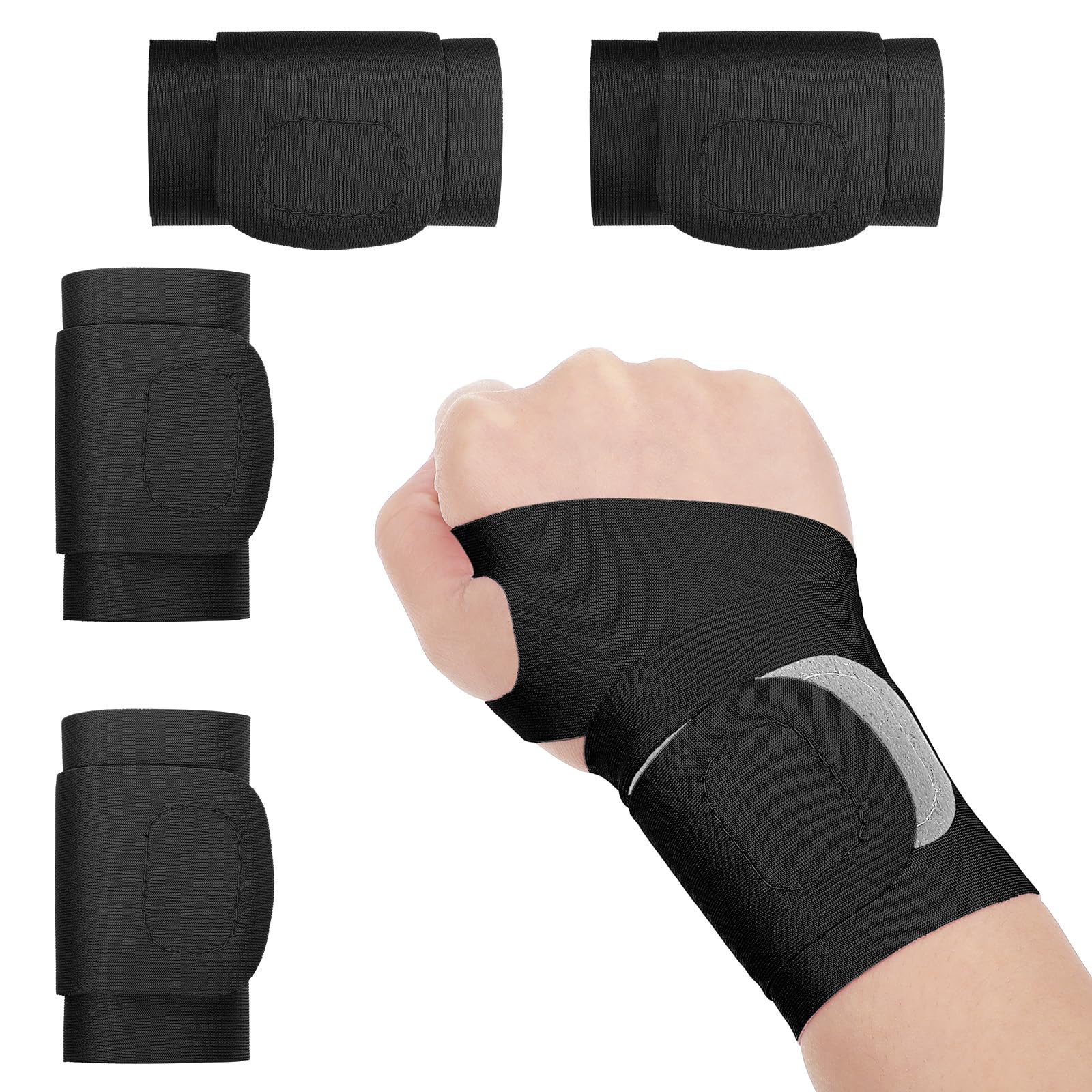 TIESOME 4 Pack Thin Compression Wrist Brace Wrist Support for Men Women Day Night Wraps Soft Comfortable Black